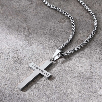 Custom Engravable Cross Necklace for Men With Wheat Chain