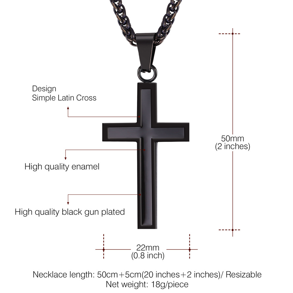 Custom Engravable Cross Necklace for Men With Wheat Chain