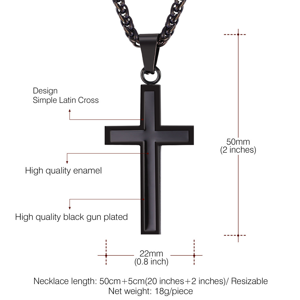 Custom Engravable Cross Necklace for Men With Wheat Chain