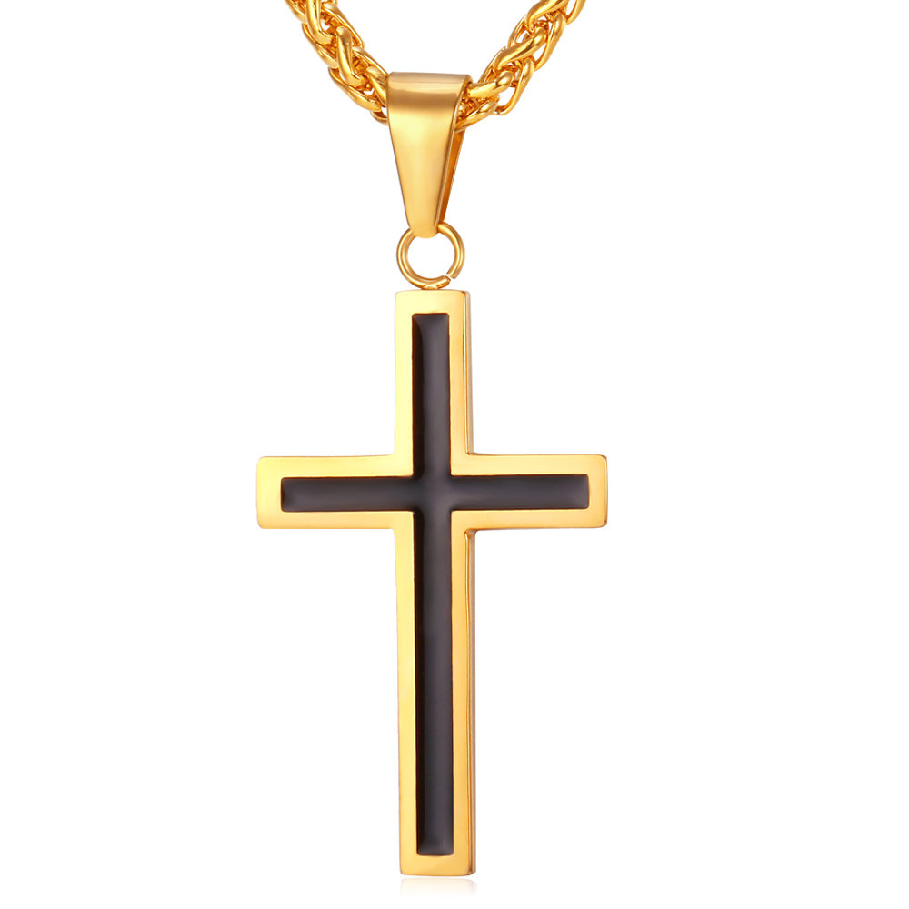 Custom Engravable Cross Necklace for Men With Wheat Chain