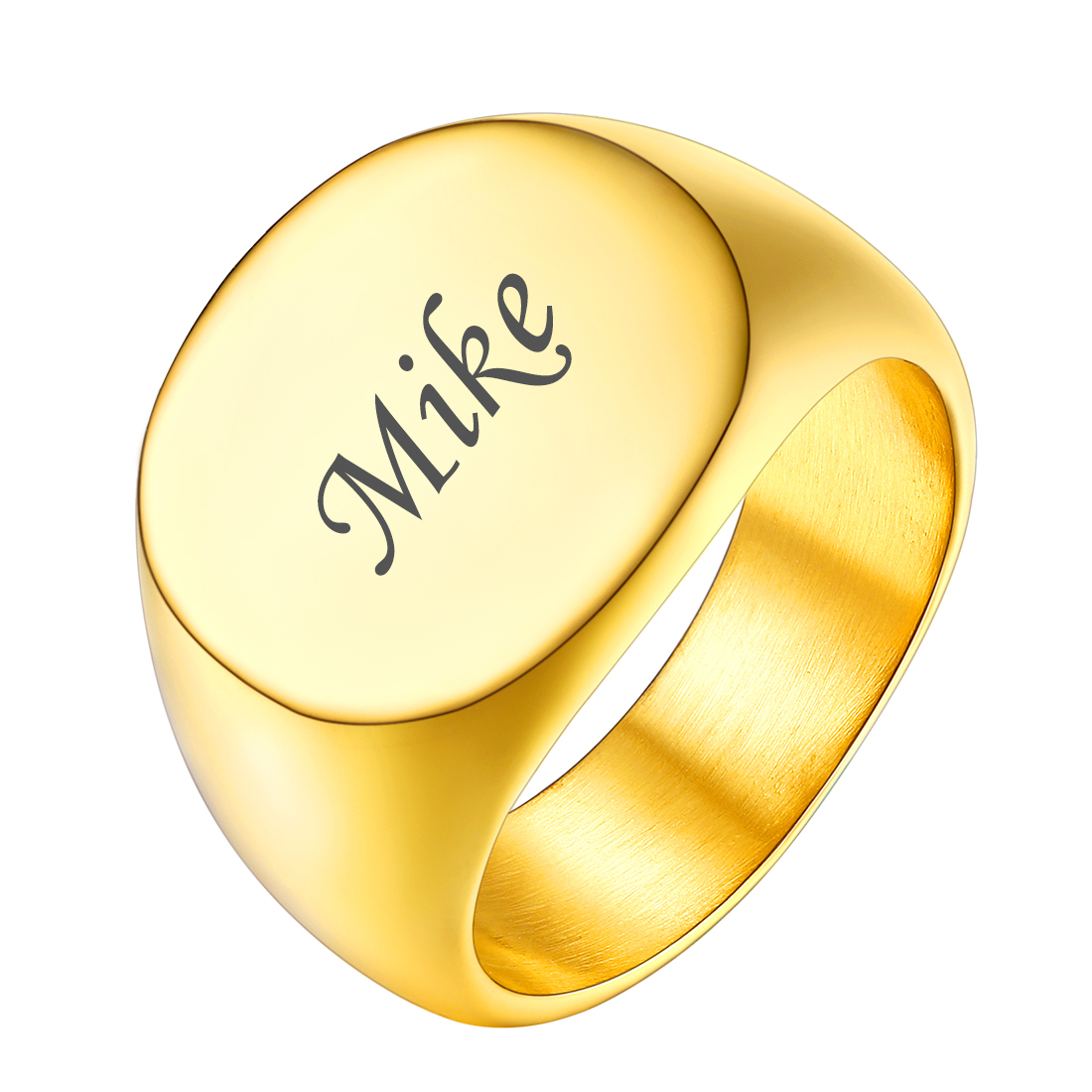 Customizable Men's Signet Ring with Name Engraving Gold