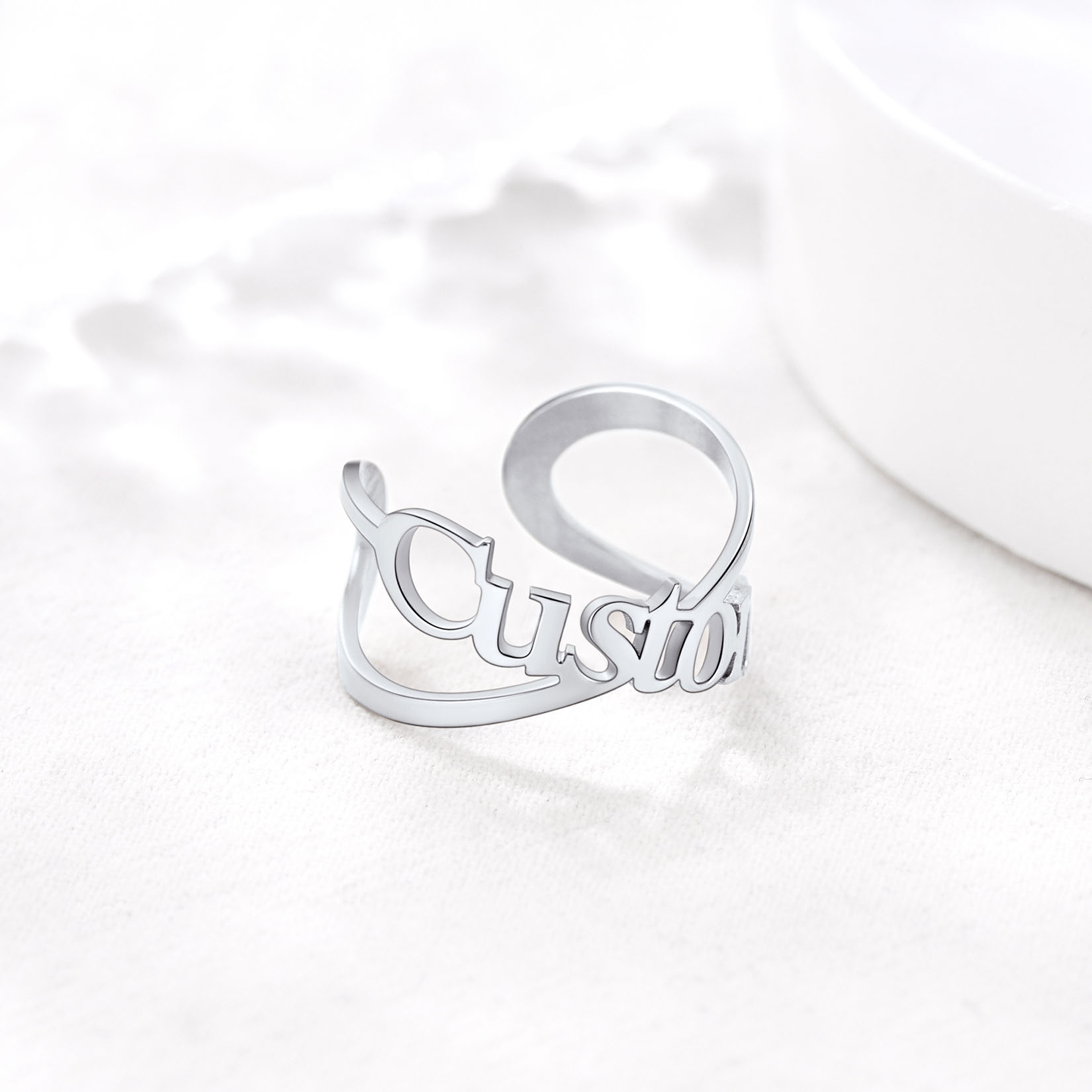 Custom Name Infinity Adjustable Ring for Women occasion silver
