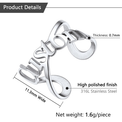 Custom Name Infinity Adjustable Ring for Women detail