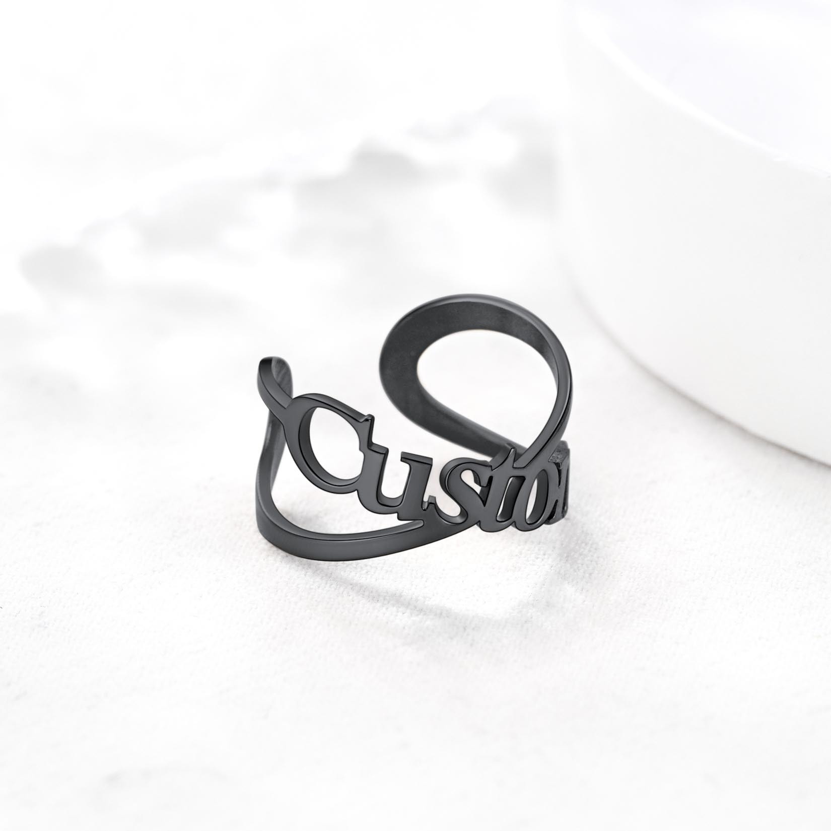 Custom Name Infinity Adjustable Ring for Women occasion black