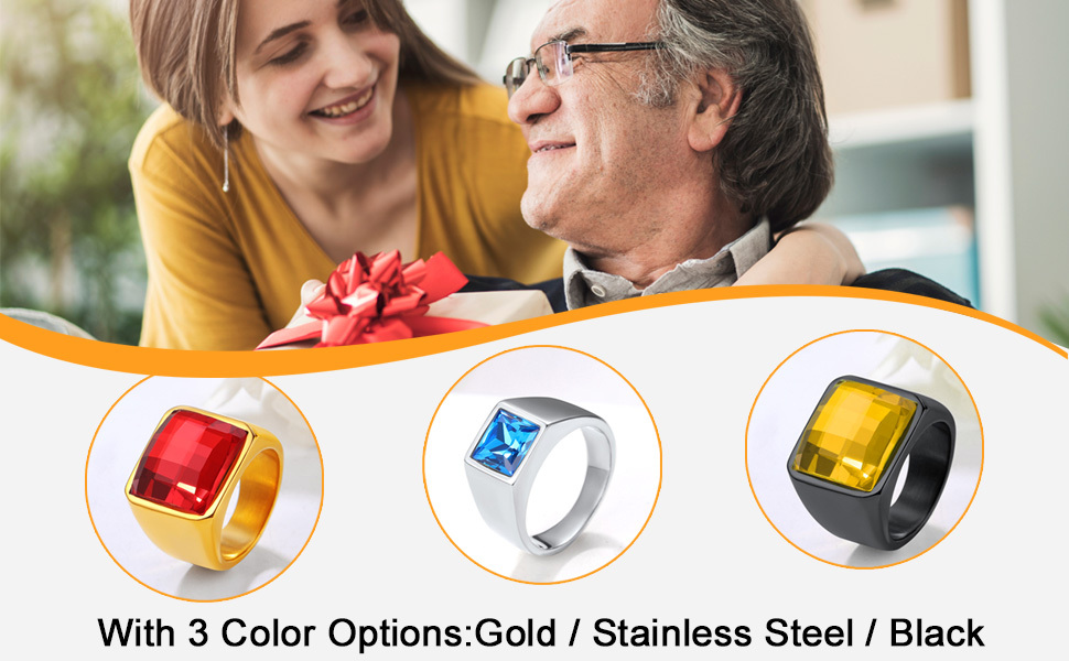 Personalized Square Cut Birthstone Signet Band Ring for Men color