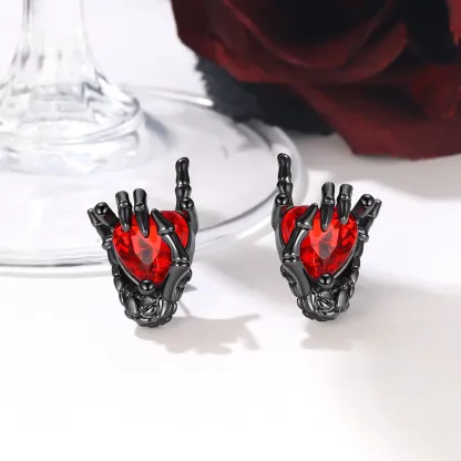 Gemstone Skeleton Rock Hand Stud Earrings