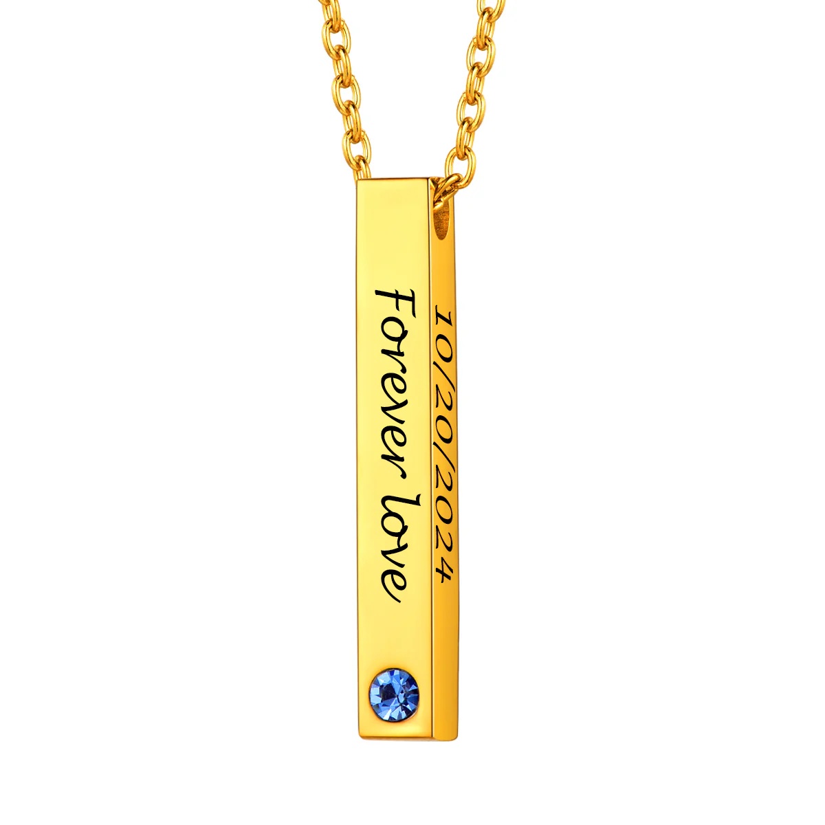 Custom Engraved Birthstone Bar gold Necklace