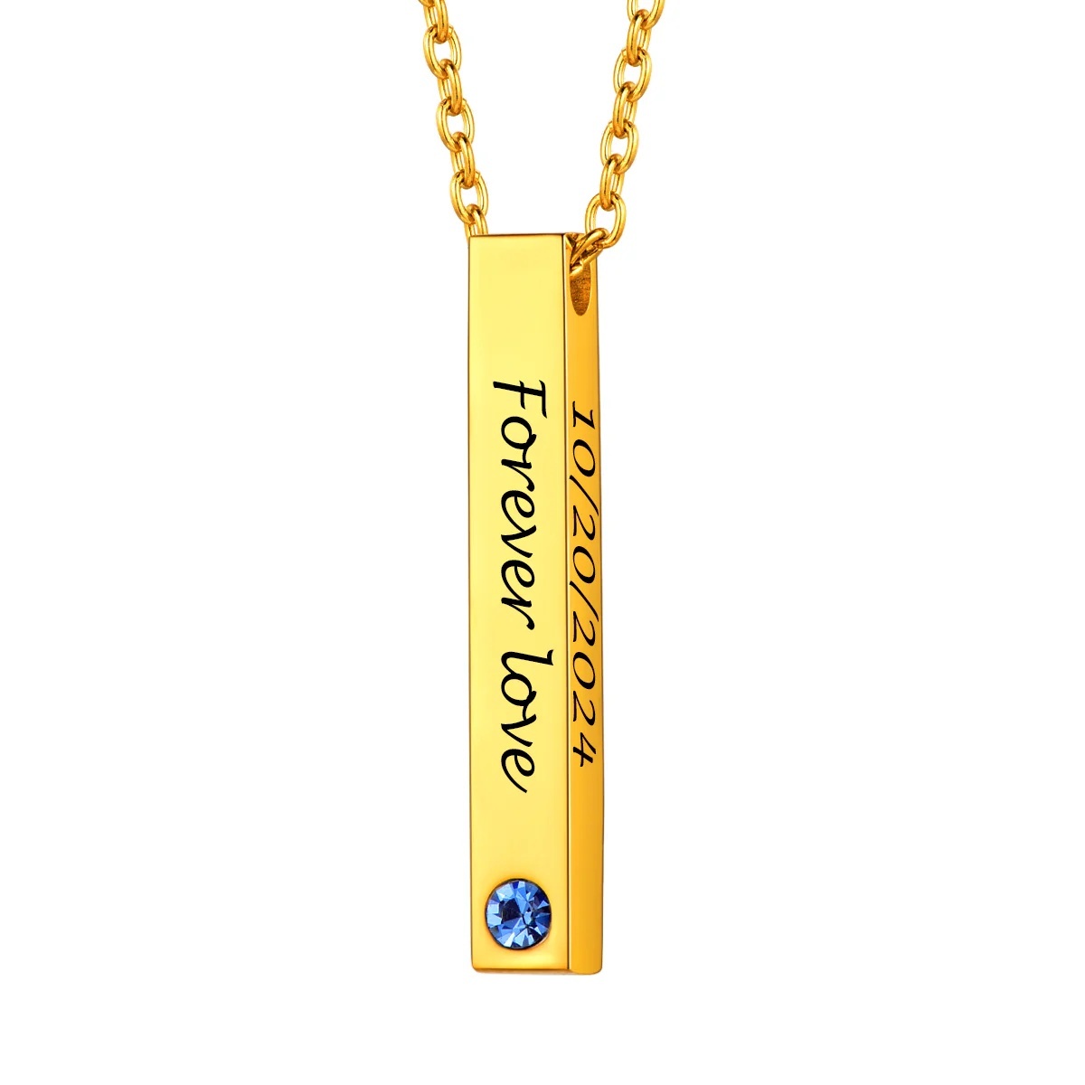 Custom Engraved Birthstone Bar gold Necklace