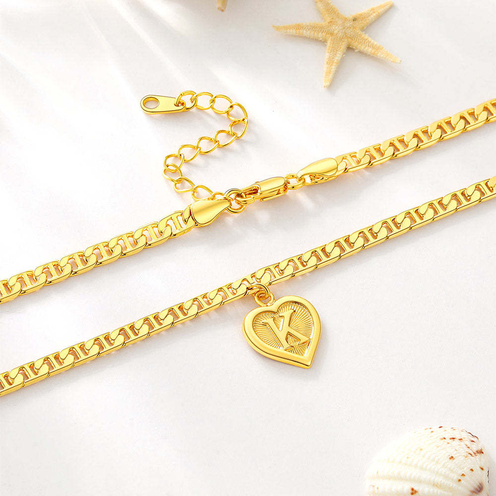Gold Plated Mariner Chain Initial Charm Anklet