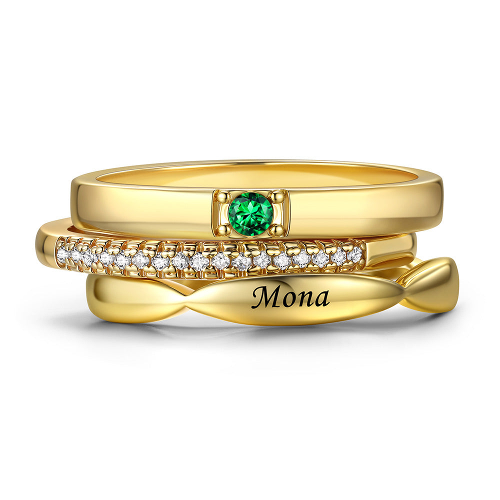 Custom Birthstones Name Stackable Ring for Mom Family gold 1