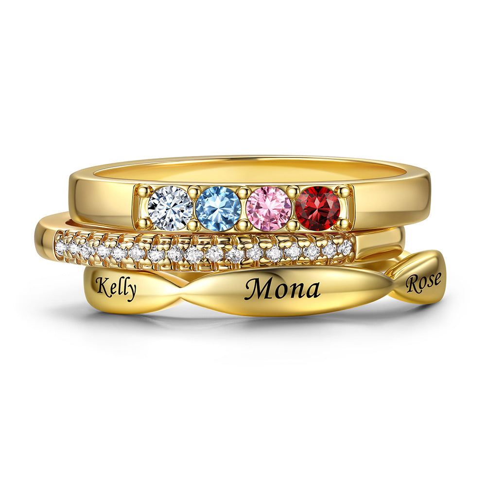 Custom Birthstones Name Stackable Ring for Mom Family gold 4