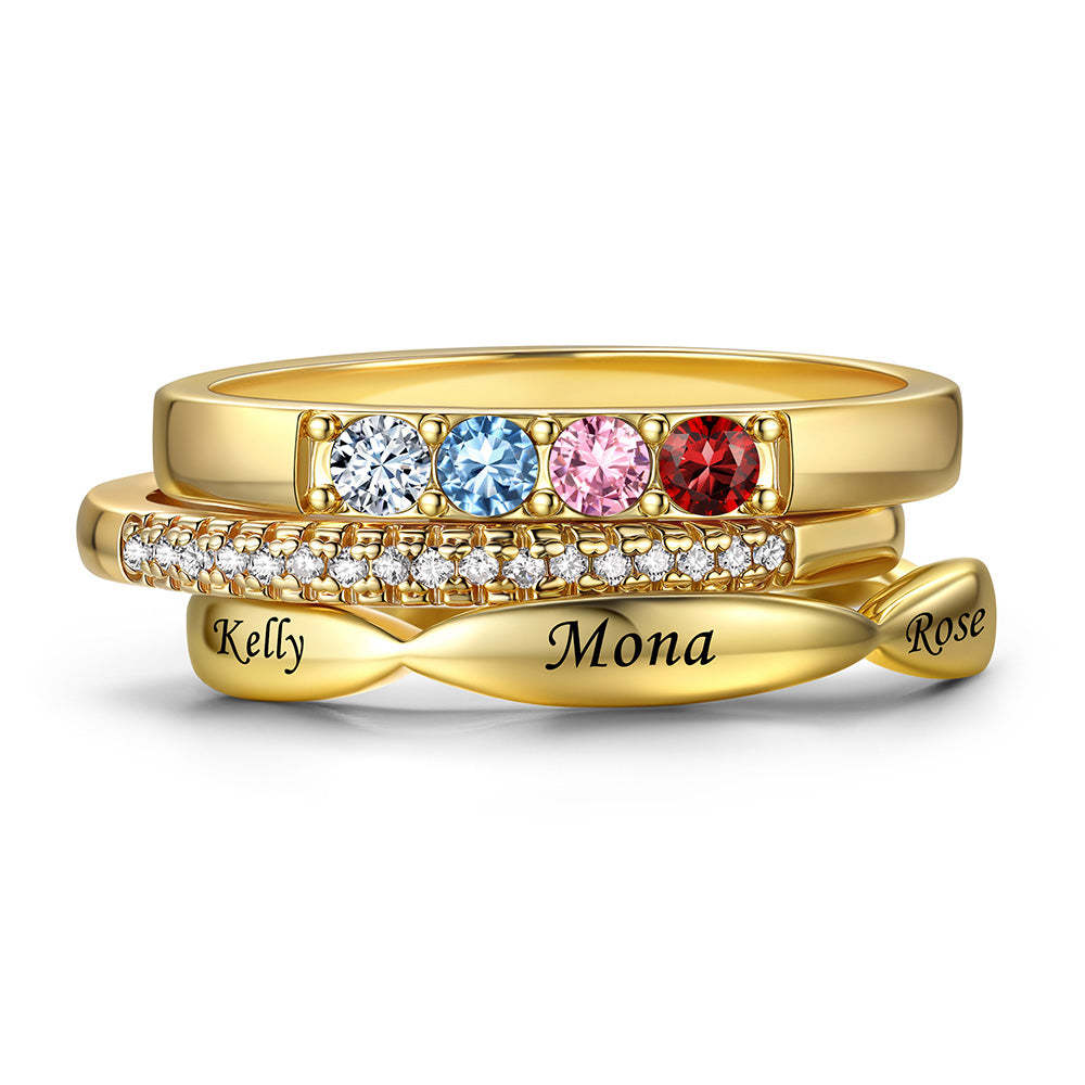 Custom Birthstones Name Stackable Ring for Mom Family gold 4