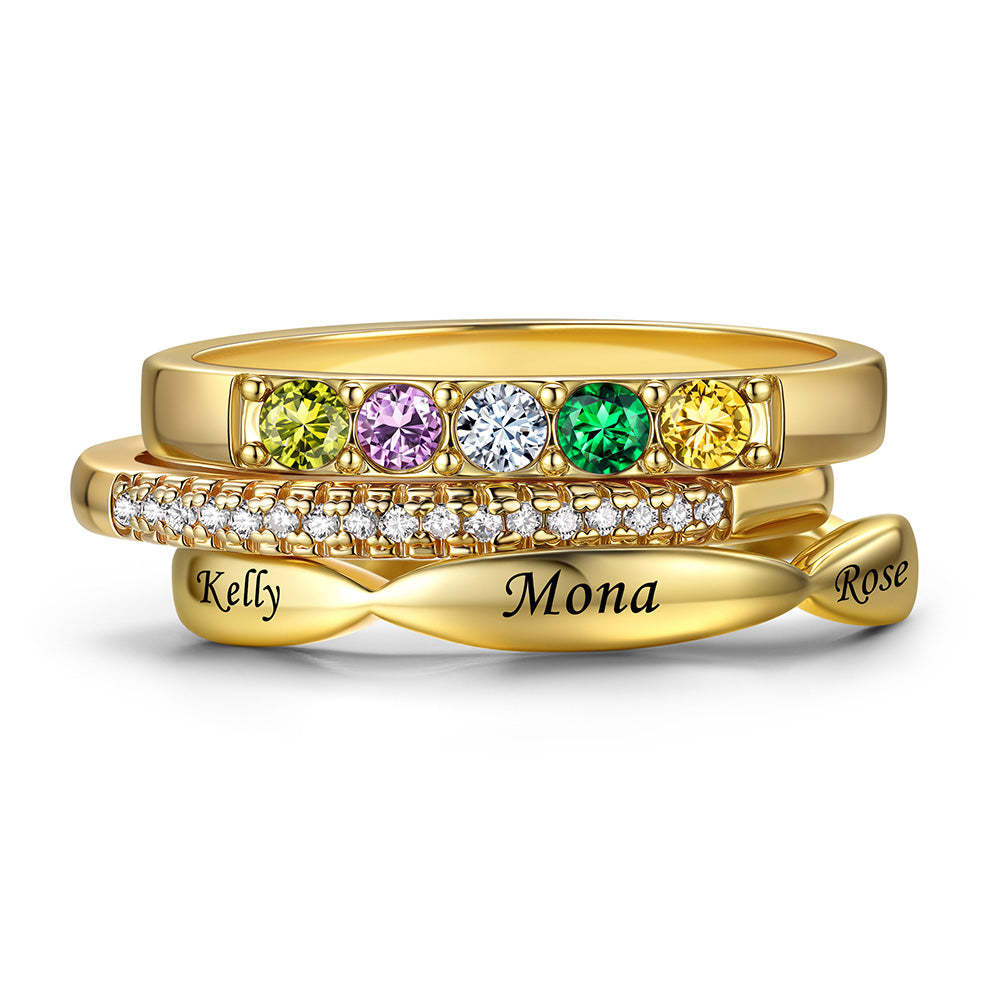 Custom Birthstones Name Stackable Ring for Mom Family gold 5
