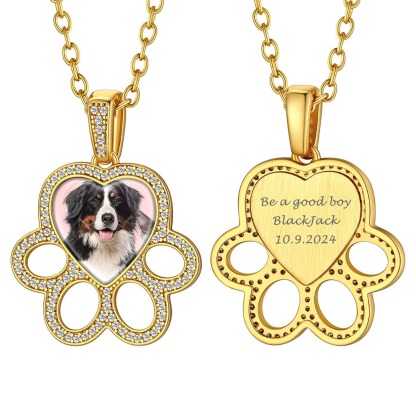 gold paw Print Photo Necklace for Pet Lover