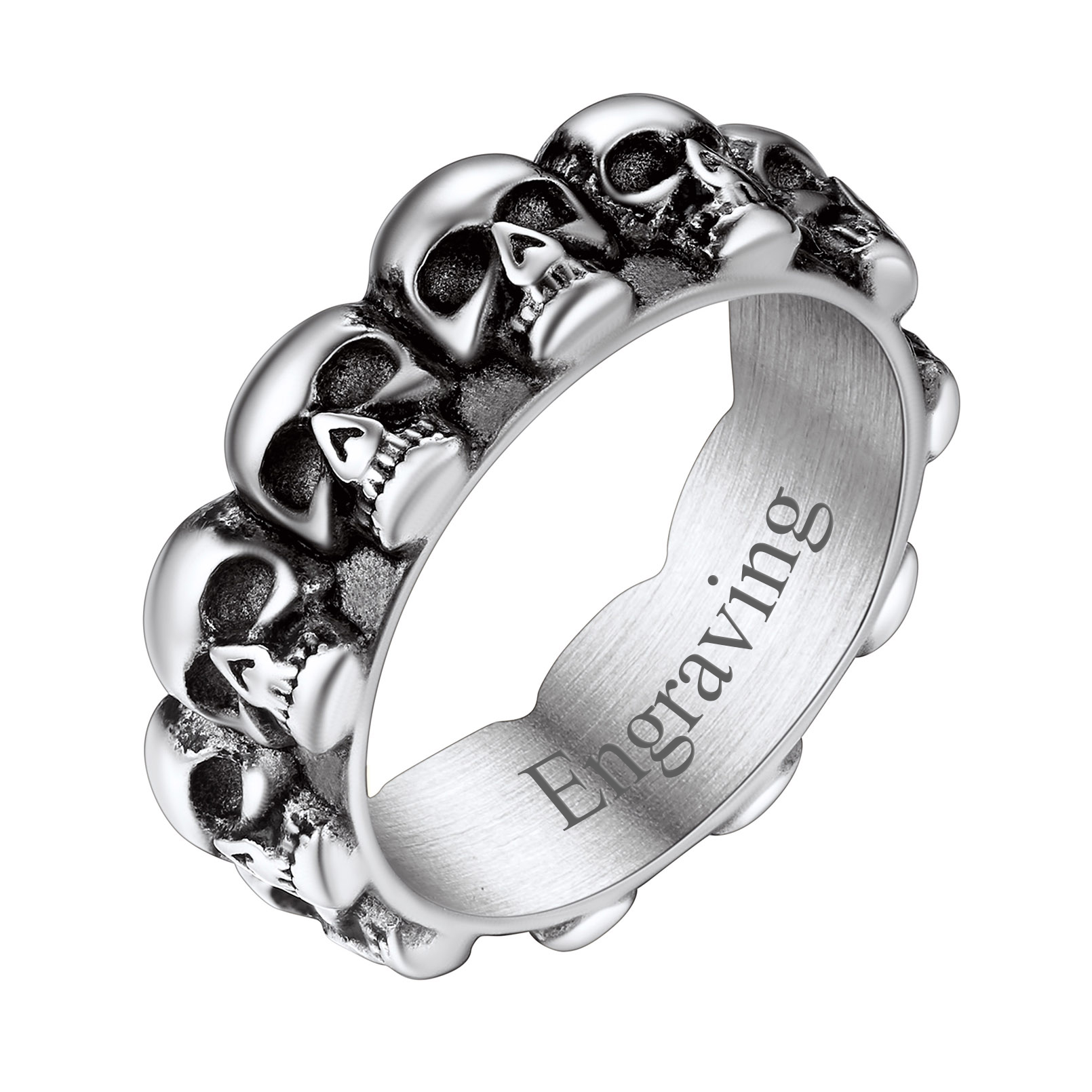 Gothic Biker Skull Eternity Band Ring for Men silver
