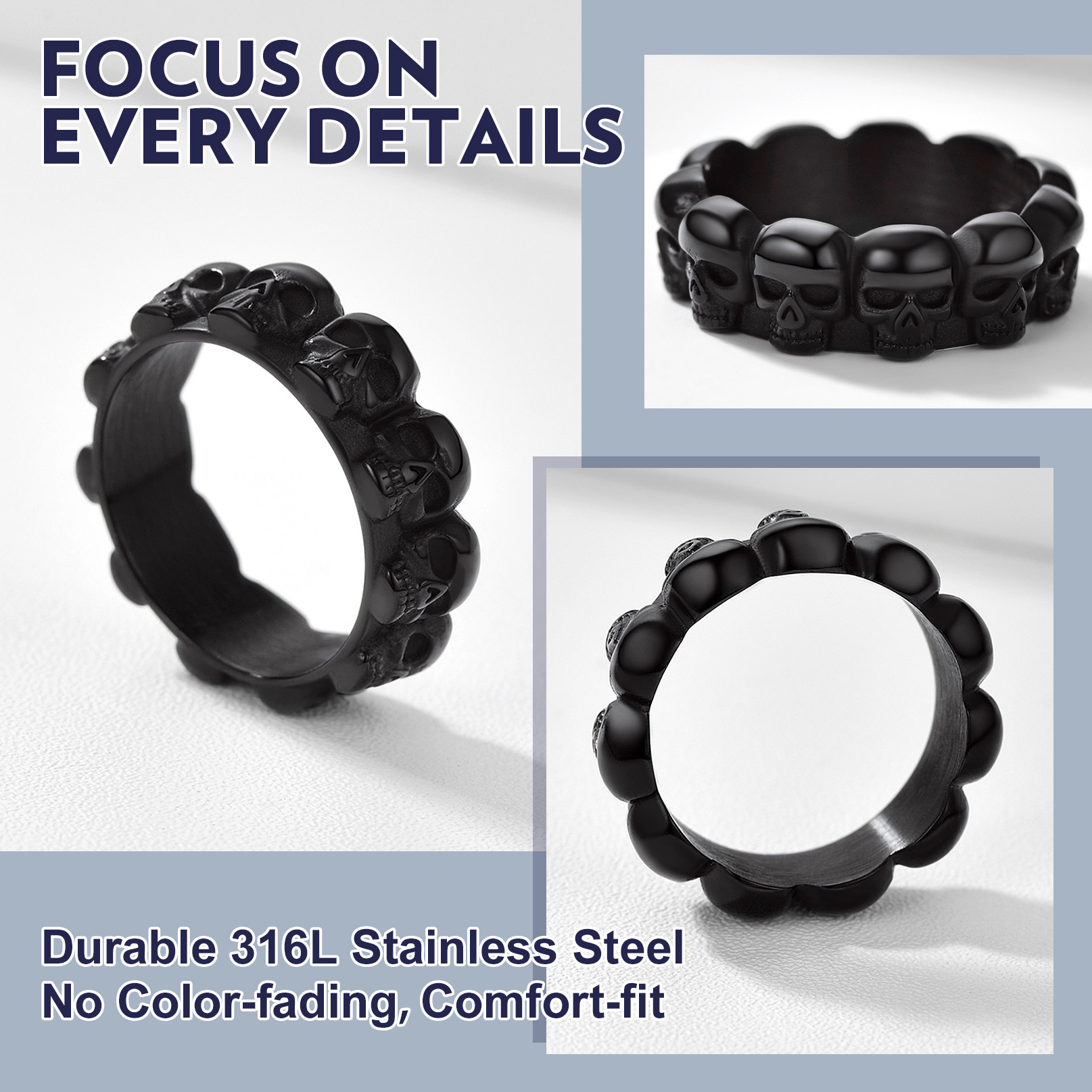 Gothic Biker Skull Eternity Band Ring for Men Meaningful Gift 