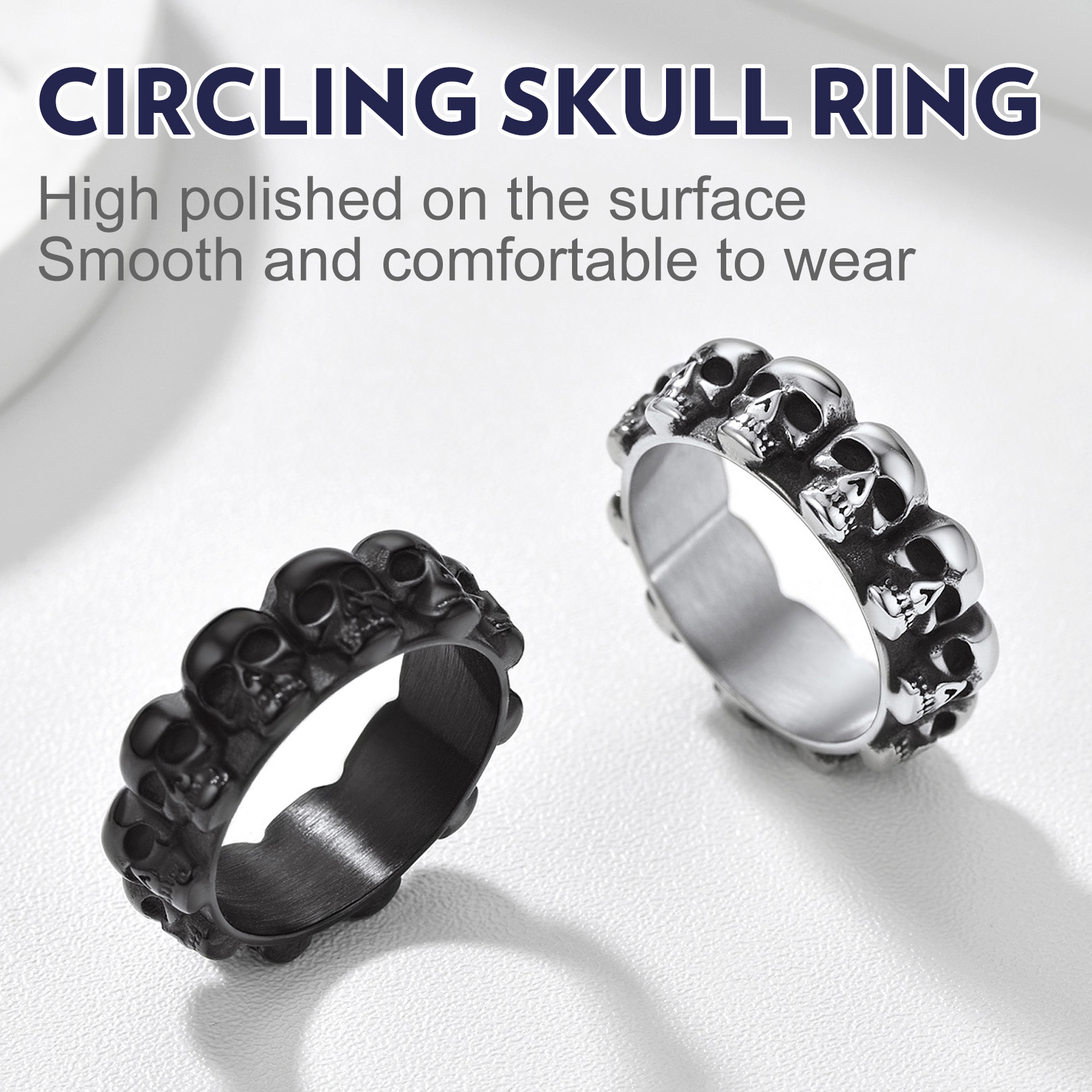 Gothic Biker Skull Eternity Band Ring for Men  Anniversary Gift 