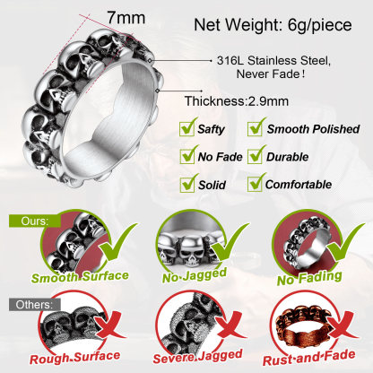 Gothic Biker Skull Eternity Band Ring for Husband