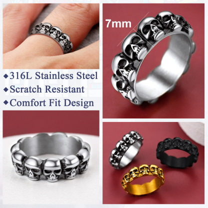Gothic Biker Skull Eternity Band Ring for Men Birthday Gift 