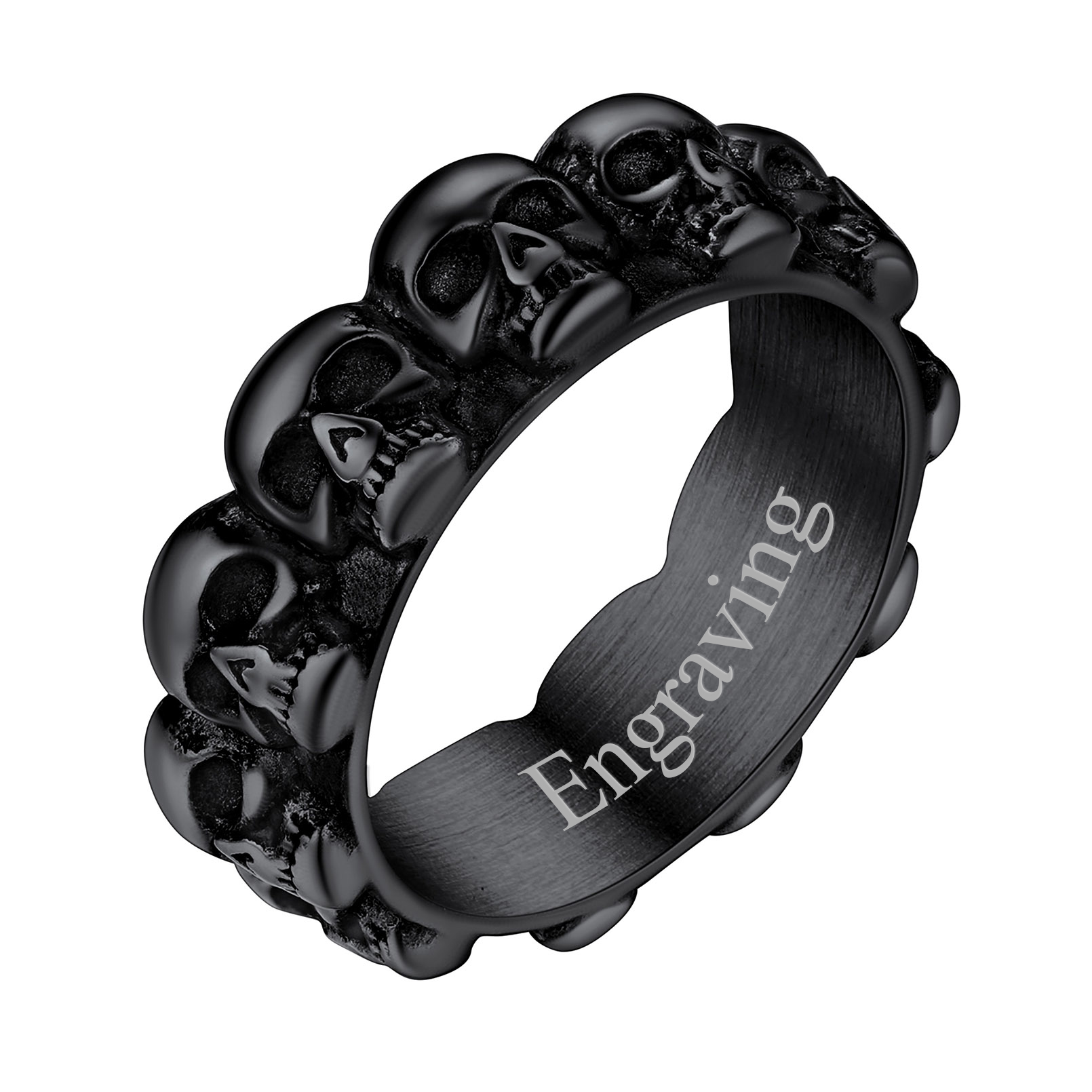 Gothic Biker Skull Eternity Band Ring for Men Black