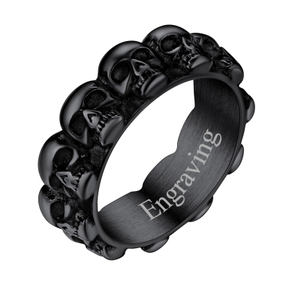 Gothic Biker Skull Eternity Band Ring for Men Black