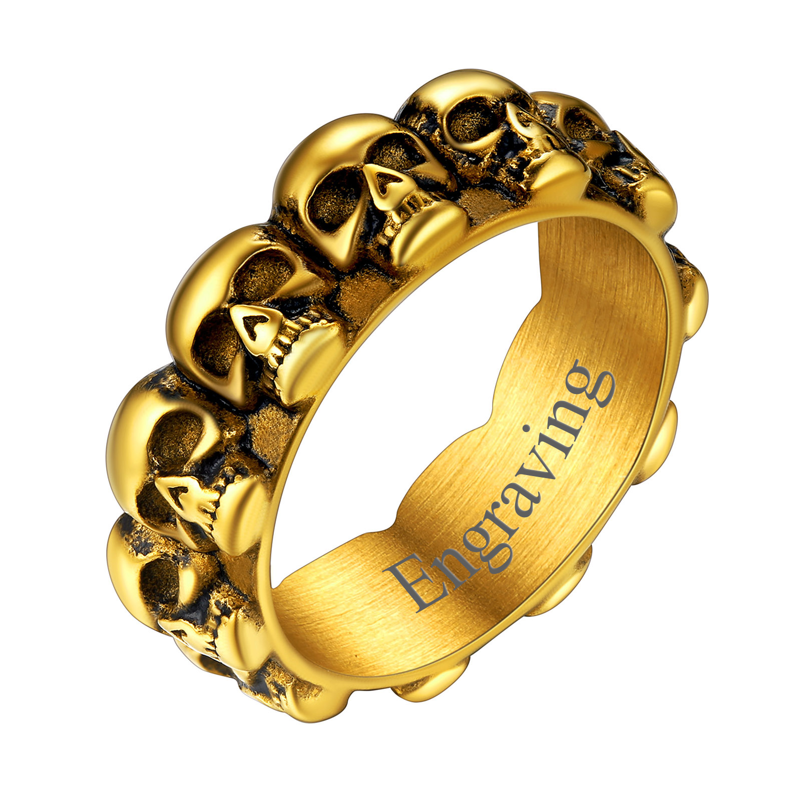 Gothic Biker Skull Eternity Band Ring for Men Gold