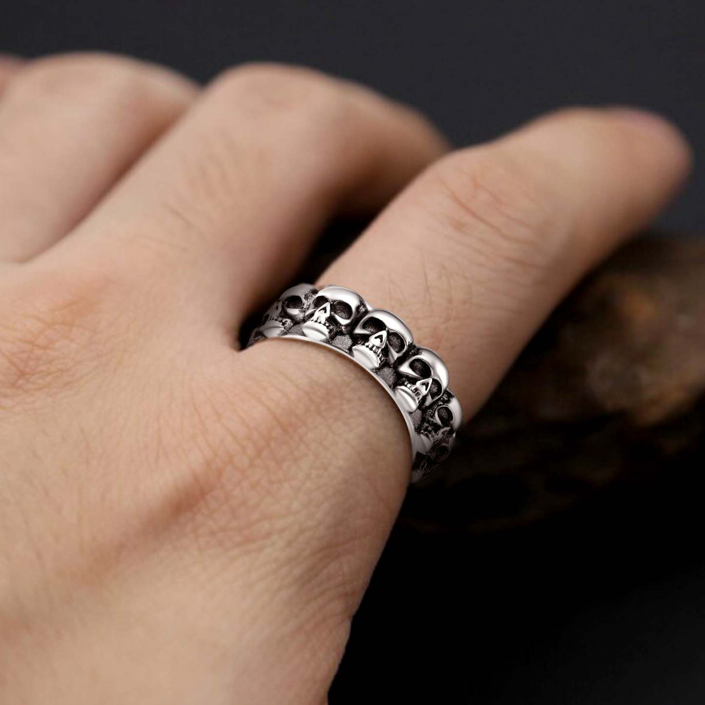 Gothic Biker Skull Eternity Band Ring for Men