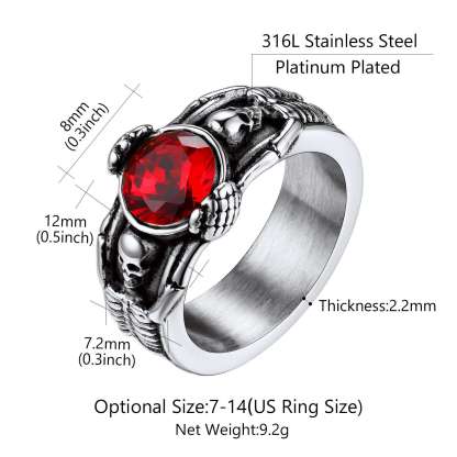 Personalized Engraving Skull Birthstone Ring size