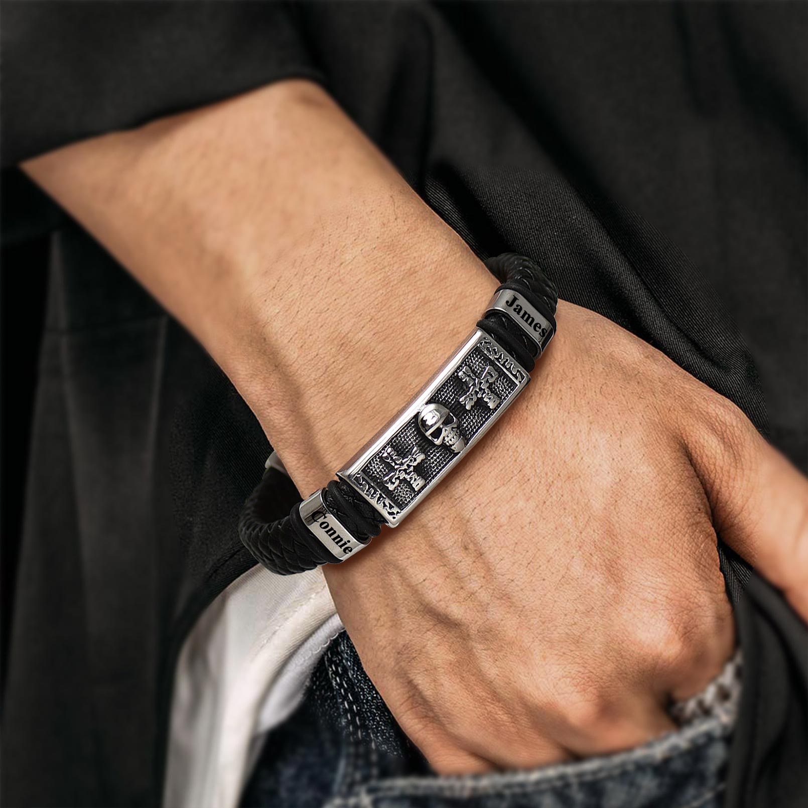 Gothic Skull Braided Leather Bracelet for Men Gift for Halloween