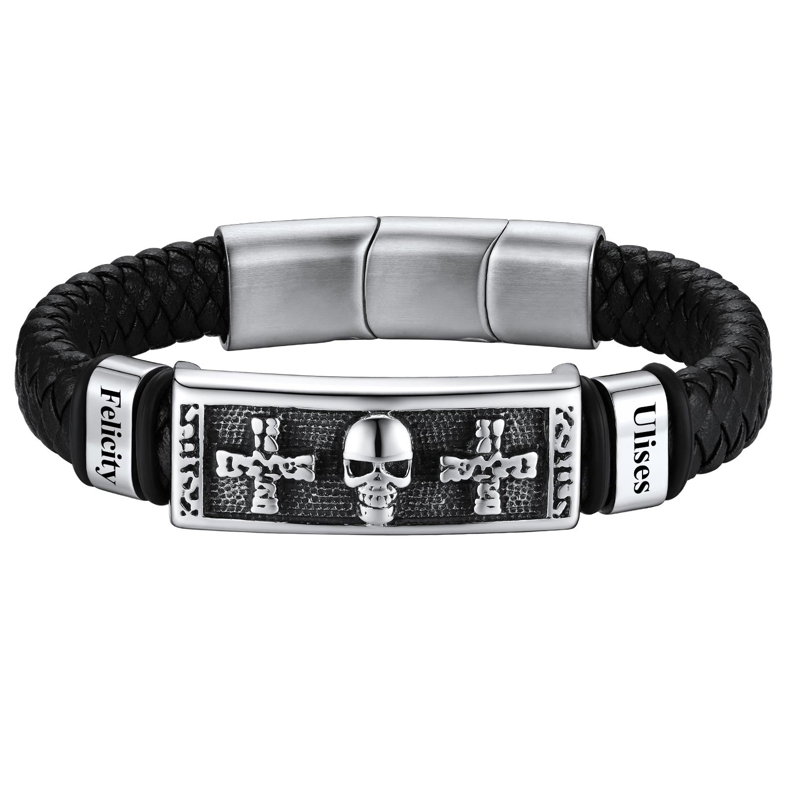 Gothic Skull Braided Leather Bracelet for Men Gift for Halloween
