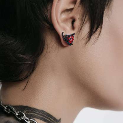 Gothic Skull Hand Ruby Gemstone Stud Earrings