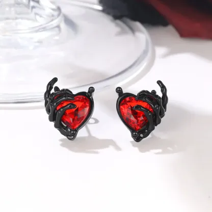 Gothic Skull Hand Ruby Gemstone Earrings