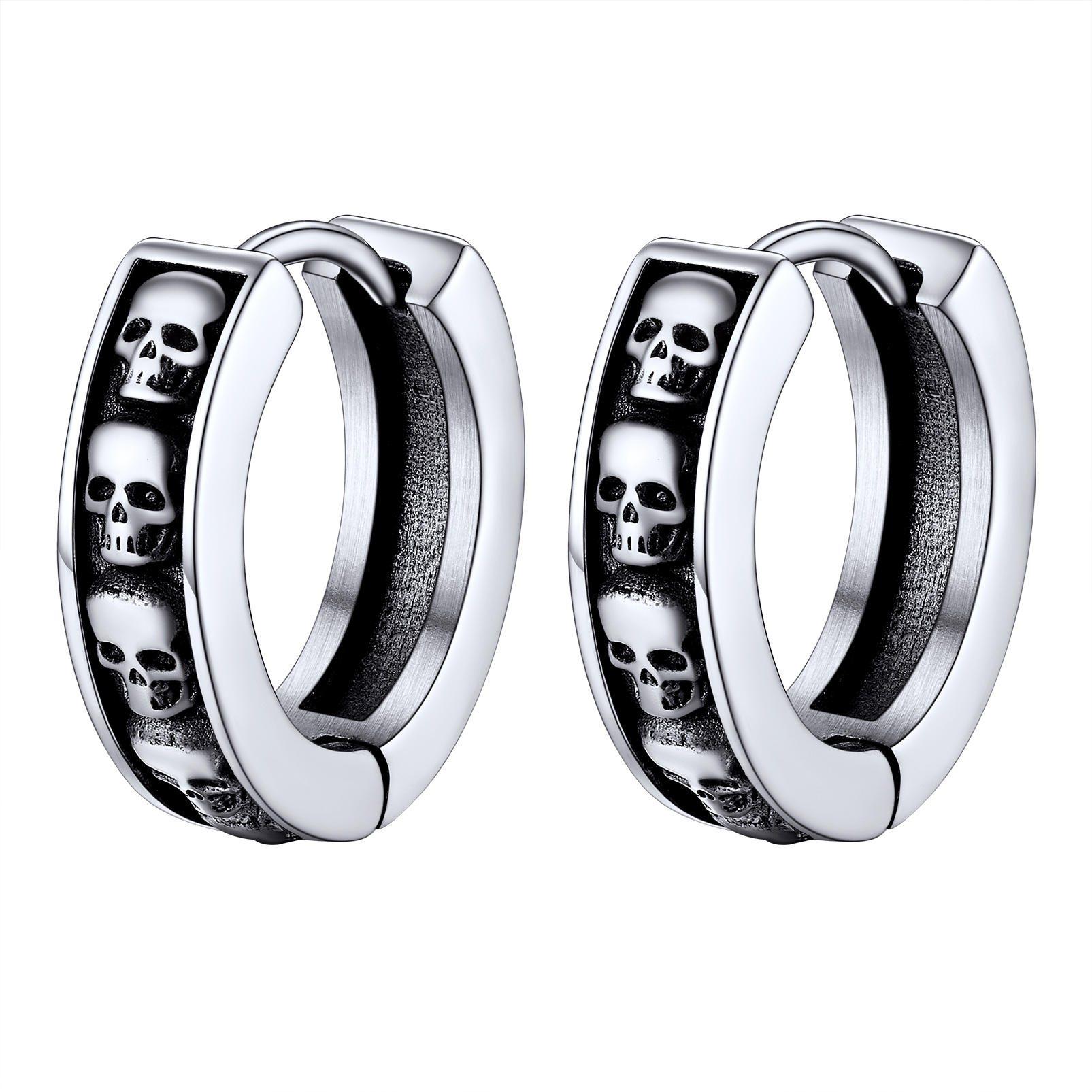 Gothic Skeleton Huggie Hoop Earrings for Men Women silver