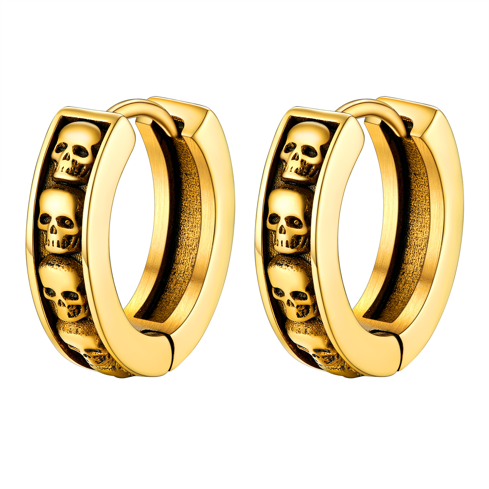 Gothic Skeleton Huggie Hoop Earrings for Men Women gold