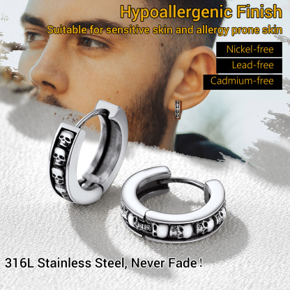 Gothic Skeleton Huggie Hoop Earrings for Men Women halloween gift