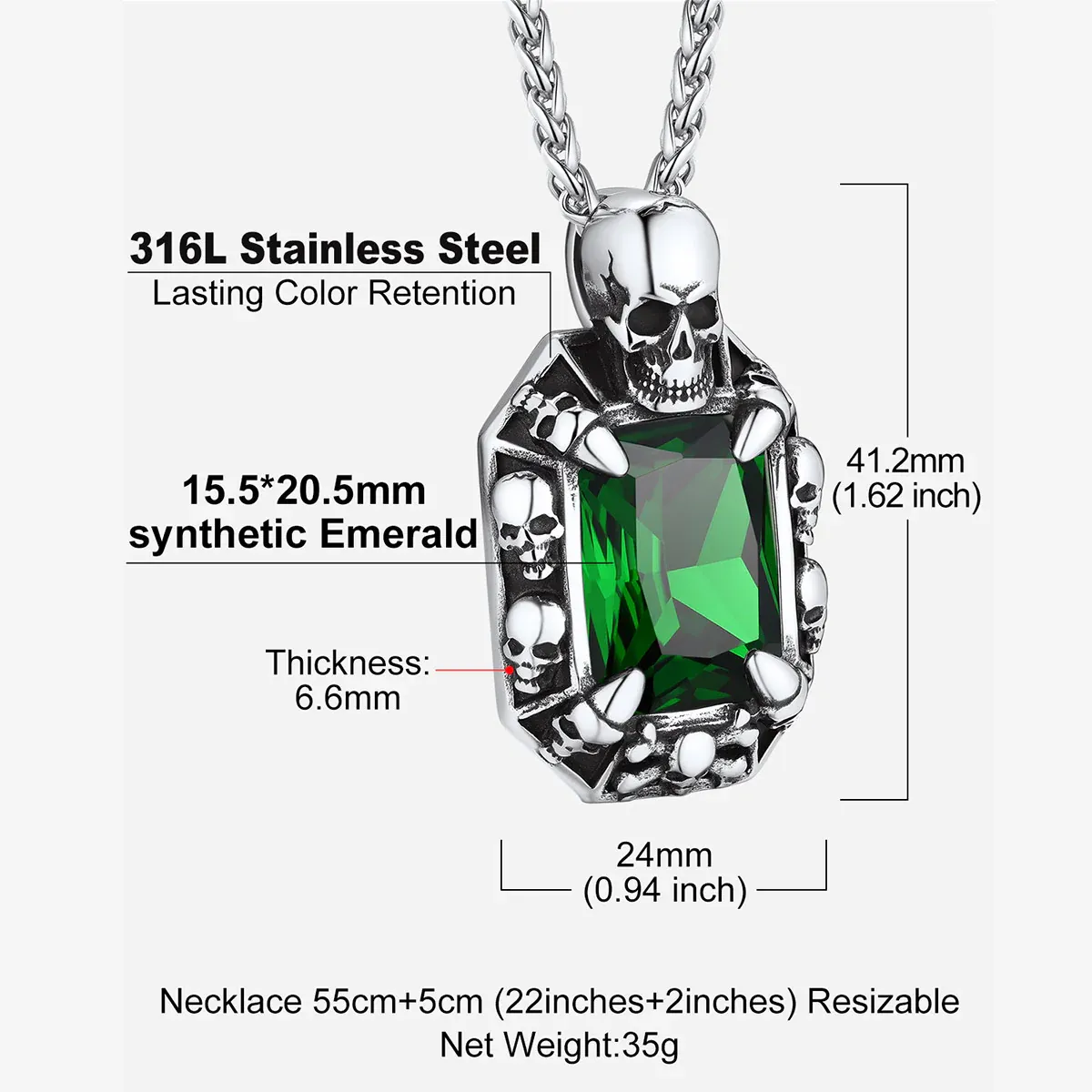 Gothic Stone Skull Necklace