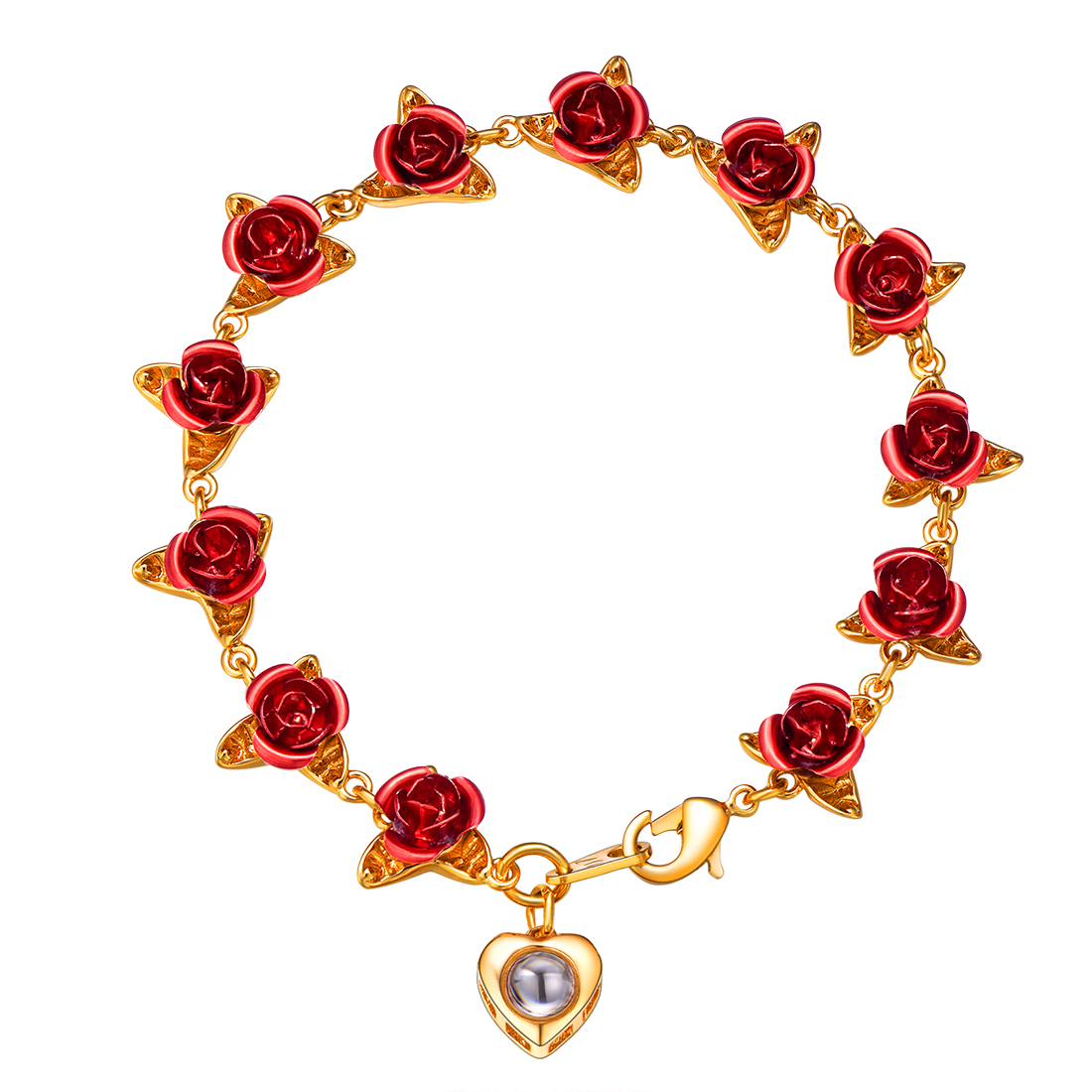 Red Rose Link Bracelets Romantic Jewelry for Women gold