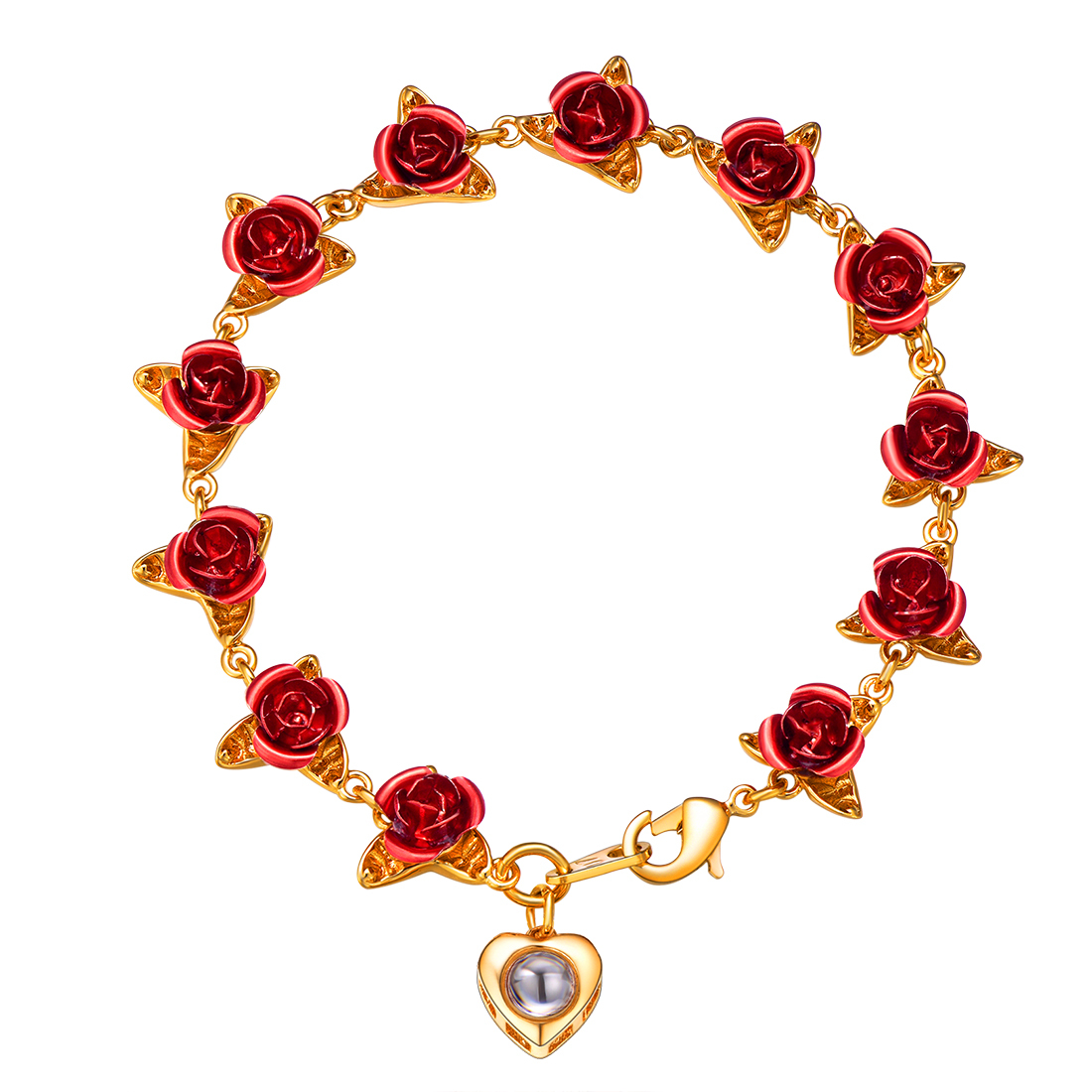 Red Rose Link Bracelets Romantic Jewelry for Women gold