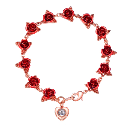 Red Rose Link Bracelets Romantic Jewelry for Women rose gold