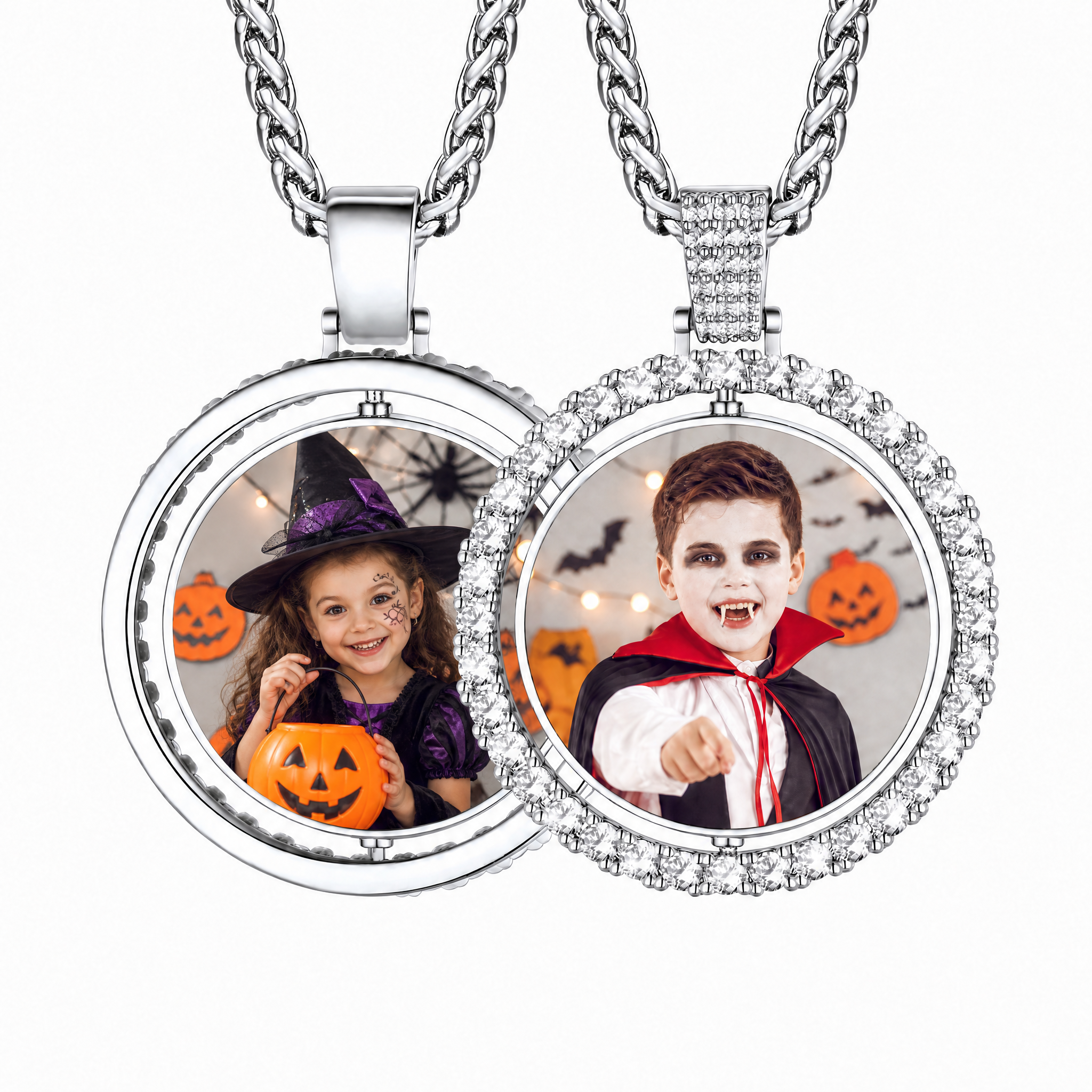 Personalized Rotatable Double Side Circle Photo Necklace for Women Men