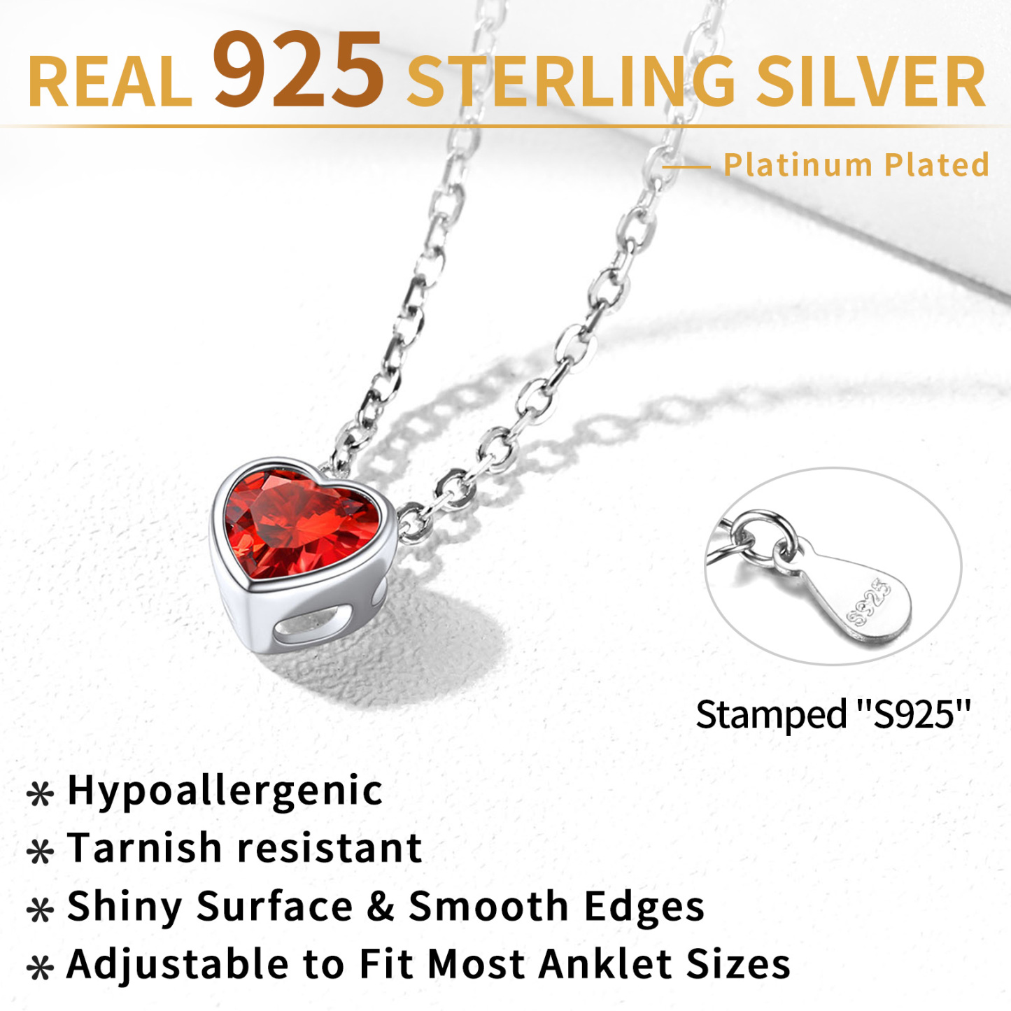 Heart Birthstone Adjustable Anklets For Women