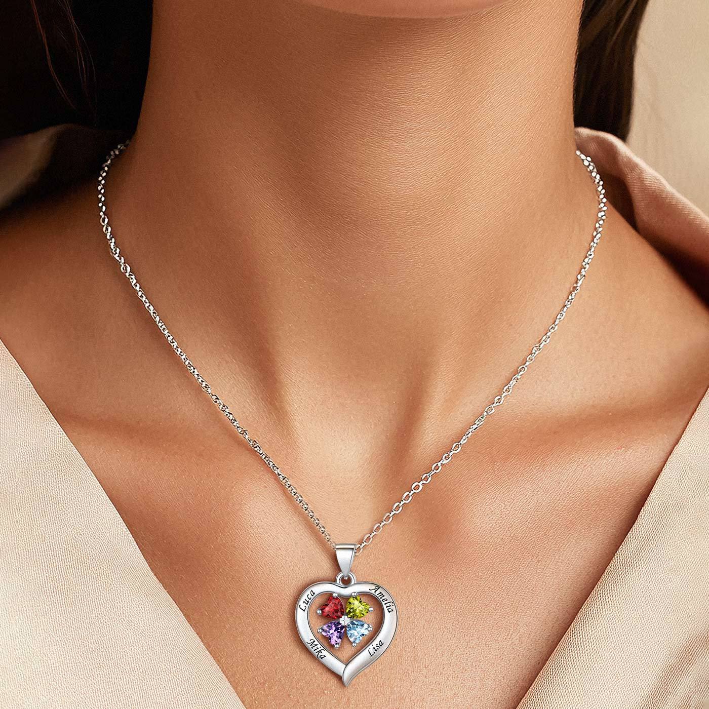 Heart Birthstone Necklace Four Leaf Clover