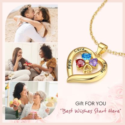 Heart Birthstone Necklace Name Engraved