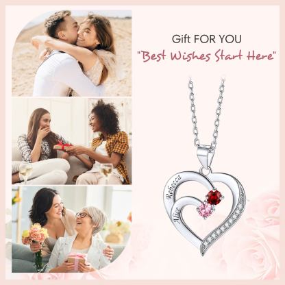 Heart Family Birthstone Necklace gift for women