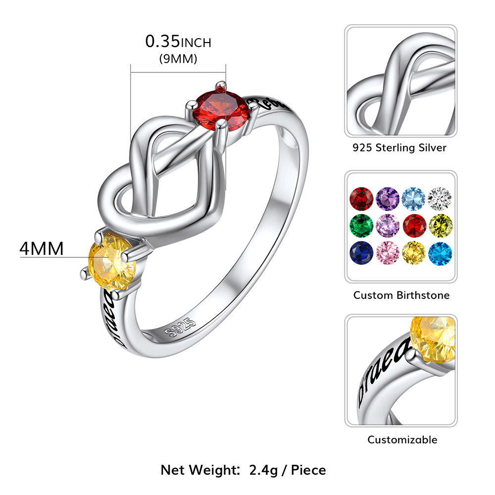 Custom Heart Love Knot Birthstone Promise Ring for Women size