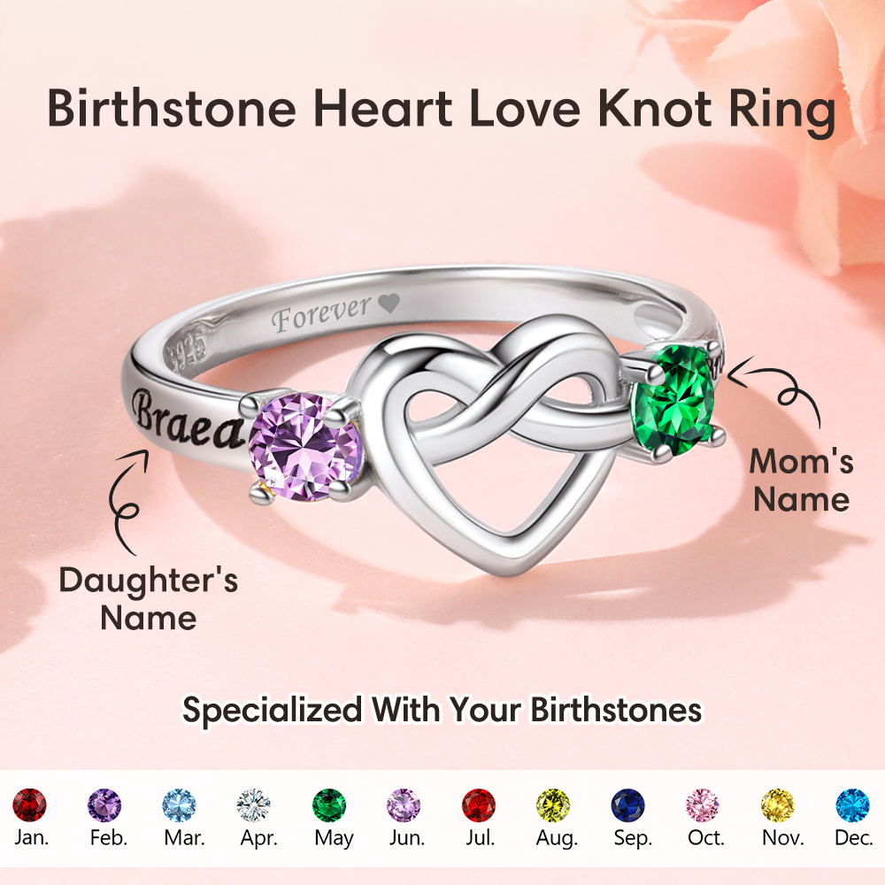 Heart Love Knot Birthstone Promise Ring