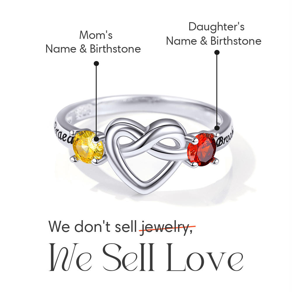 Custom Heart Love Knot Birthstone Promise Ring 
