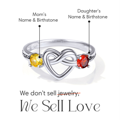 Custom Heart Love Knot Birthstone Promise Ring 