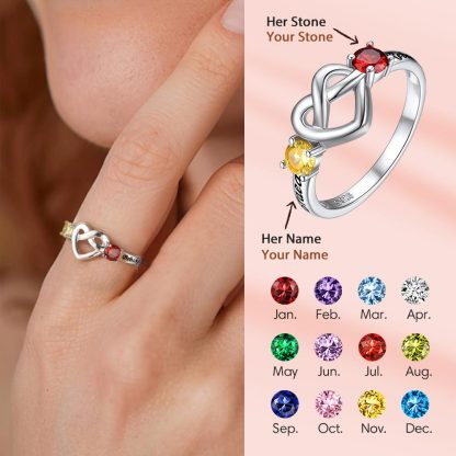 Custom Heart Love Knot Birthstone Promise Ring 