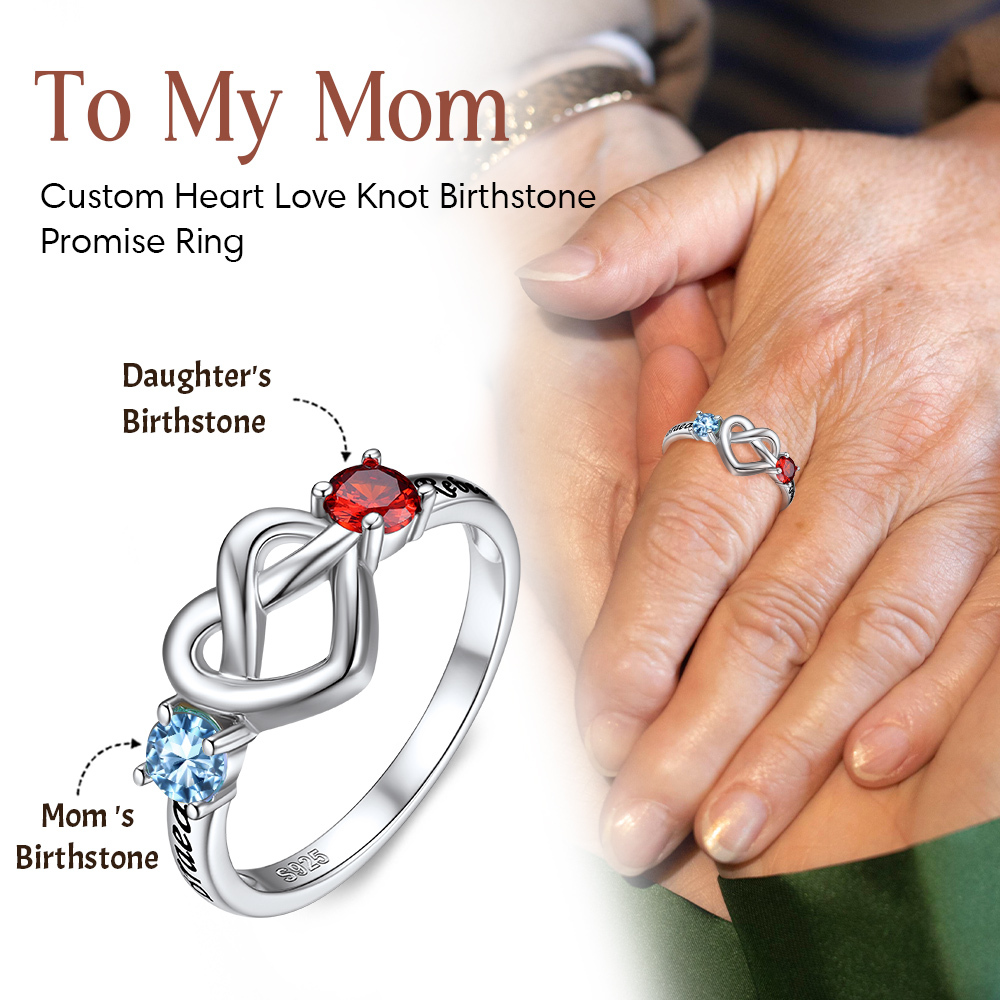 Custom Heart Love Knot Birthstone ring for mom